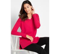 Longpullover BONPRIX "Long-Pullover", Damen, Gr. 52/54 (XXL), rot (granatrot), Obermaterial: 70% Baumwolle, 30% Polyamid, loose fit, V-Ausschnitt, Pullover Longpullover, aus Baumwolle und Polyamid, mi