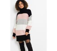 Longpullover BONPRIX "Long-Pullover", Damen, Gr. 52/54 (XXL), schwarz (schwarz, altrosa, wollweiß), Obermaterial: 75% Polyacryl, 22% Polyester, 3% Elasthan, bequem, Pullover Longpullover, aus Polyacry