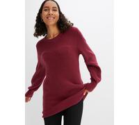 Longpullover BONPRIX "Longpullover mit Knöpfen", Damen, Gr. 48/50 (XL), rot (rhododendronrot), Rippstrick, Obermaterial: 75% Polyacryl, 22% Polyester, 3% Elasthan, unifarben, oversize ca. Mitte Obersc
