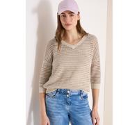Longpullover CECIL, Damen, Gr. S (38), pearl beige, Stoff, 42% Viskose, 38% Polyester, 18% Baumwolle, 2% Metallpolyester, unifarben, comfort fit normal, V-Ausschnitt, Bündchen, Pullover Longpullover (
