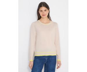 Longpullover CECIL, Damen, Gr. XL (44), beige (pearl beige melange), Web, 100% Baumwolle, unifarben, comfort fit normal, Rundhals, Bündchen, Pullover Longpullover, mit Kontrastdetail (25676826-XL) pea