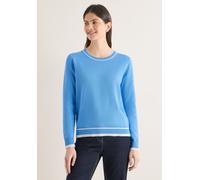 Longpullover CECIL, Damen, Gr. XXL (46), fountain blau, Web, 100% Baumwolle, unifarben, comfort fit normal, Rundhals, Bündchen, Pullover Longpullover, mit Kontrastdetail (85727143-XXL) fountain blau