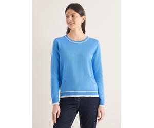 Longpullover CECIL, Damen, Gr. XXL (46), fountain blau, Web, 100% Baumwolle, unifarben, comfort fit normal, Rundhals, Bündchen, Pullover Longpullover, mit Kontrastdetail (85727143-XXL) fountain blau