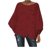 Longpullover für Damen Leggings Colorblock Lose Gestrickte Pullover Langarm Leicht Oversize Oberteile Frauen Gestrickt Einfarbige Langarmshirt Warm Sweater, Wein, 4XL