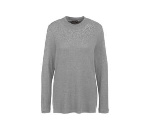 Longpullover GOLDNER "Angenehm weiches Shirt mit Glitzersteinen", Damen, Gr. 52, grau (grau, melange), Obermaterial: 75% Viskose CV. 20% Polyester PES. 5% Elasthan EL., eng Tubular, Pullover Longpullo