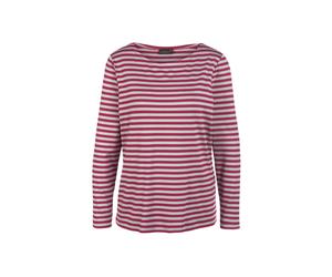 Longpullover GOLDNER "Buntgewirktes Ringelshirt", Damen, Gr. 42, grau (winterrot, grau), Obermaterial: 95% Viskose CV. 5% Elasthan EL., Tubular, Pullover Longpullover, Bunt gewirkter und dadurch farbb