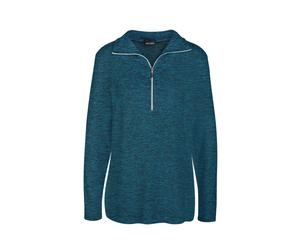 Longpullover GOLDNER "Flauschiges Troyer- Shirt", Damen, Gr. 44, blau (dunkelpetrol, melange), Obermaterial: 75% Viskose CV. 20% Polyester PES. 5% Elasthan EL., Tubular, Pullover Longpullover, Flausch