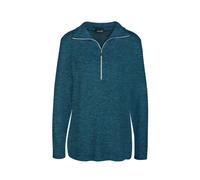 Longpullover GOLDNER "Flauschiges Troyer- Shirt", Damen, Gr. 46, blau (dunkelpetrol, melange), Obermaterial: 75% Viskose CV. 20% Polyester PES. 5% Elasthan EL., Tubular, Pullover Longpullover, Flausch