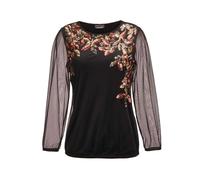 Longpullover GOLDNER "Glanzshirt mit Paillettenstickerei", Damen, Gr. 38, schwarz (schwarz, kupferfarben, gold, gemustert), Obermaterial: 100% Polyester PES., festlich, figurumspielend, weit Gummibünd