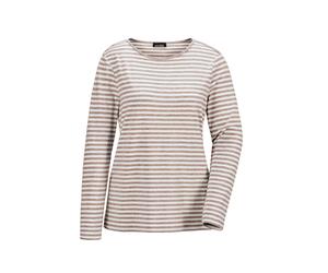 Longpullover GOLDNER "Jerseyshirt im Streifen-Look", Damen, Gr. 44, beige (taupe, cremeweiß, geringelt), Obermaterial: 92% Viskose CV. 8% Elasthan EL., U-Boot-Ausschnitt, Sonstiges, Pullover Longpullo