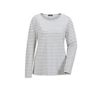 Longpullover GOLDNER "Kurzgröße Jerseyshirt im Streifen-Look", Damen, Gr. 24, beige (graumelange, cremeweiß, geringelt), Obermaterial: 92% Viskose CV. 8% Elasthan EL., U-Boot-Ausschnitt, Sonstiges, Pu