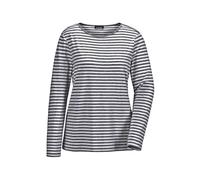 Longpullover GOLDNER "Kurzgröße Jerseyshirt im Streifen-Look", Damen, Gr. 25, blau (marine, cremeweiß, geringelt), Obermaterial: 92% Viskose CV. 8% Elasthan EL., U-Boot-Ausschnitt, Sonstiges, Pullover