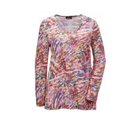 Longpullover GOLDNER "Kurzgröße Langarmshirt mit Rundhals, Ausbrenner", Damen, Gr. 20, rot (bordeaux, cyclam, kurkuma, gemustert), Obermaterial: 50% Polyester PES. 50% Viskose CV., normales Bündchen,