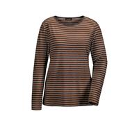Longpullover GOLDNER "Kurzgröße Ringelshirt mit U-Boot-Ausschnitt", Damen, Gr. 22, schwarz (schwarz, milchkaffee, geringelt), Obermaterial: 92% Viskose CV. 8% Elasthan EL., Pullover Longpullover (6815