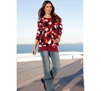 Longpullover HEINE "Longpullover", Damen, Gr. 44, rot (dunkelrot, champagner, gemustert), 50% Viskose, 28% Polyester, 22% Polyamid, gemustert, mehrfarbig, Pullover Longpullover (68689521-44) dunkelrot