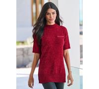 Longpullover HEINE "Pullover", Damen, Gr. 42, rot (kirsche), 100% Polyester, unifarben, Pullover Longpullover (43913554-42) kirsche