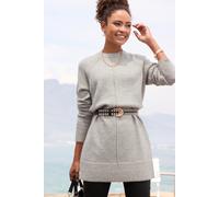 Longpullover LASCANA, Damen, Gr. 36/38, grau (grau meliert), Strick, Obermaterial: 53% Polyester, 37% Polyacryl, 10% Polyamid, meliert, casual, figurumspielend hüftbedeckend, Rundhals, Langarm, Pullov