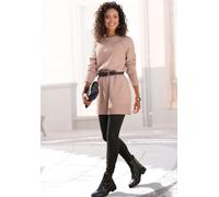 Longpullover LASCANA, Damen, Gr. 36/38, rot (rosenholz), Strick, Obermaterial: 53% Polyester, 37% Polyacryl, 10% Polyamid, unifarben, figurumspielend hüftbedeckend, Rundhals, Pullover Longpullover, in