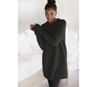 Longpullover LASCANA, Damen, Gr. 48/50, schwarz, Strick, Obermaterial: 53% Polyester, 37% Polyacryl, 10% Polyamid, unifarben, figurumspielend hüftbedeckend, Rundhals, Pullover Longpullover, in lässige