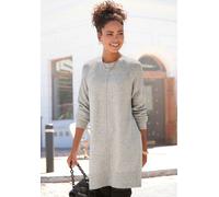 Longpullover LASCANA, Damen, Gr. 40/42, grau (grau meliert), Strick, Obermaterial: 53% Polyester, 37% Polyacryl, 10% Polyamid, meliert, casual, figurumspielend hüftbedeckend, Rundhals, Langarm, Pullov