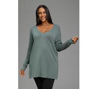 Longpullover LAURA SCOTT CURVE "Große Größen", Damen, Gr. 40/42, grün (salbei), Feinstrick, Obermaterial: 70% Viskose, 30% Polyamid, unifarben, Basic, figurumspielend Po-bedeckend, V-Ausschnitt, Pullo
