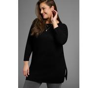 Longpullover LAURA SCOTT CURVE "Große Größen", Damen, Gr. 40/42, schwarz, Feinstrick, Obermaterial: 70% Viskose, 30% Polyamid, unifarben, Basic, figurumspielend hüftbedeckend, U-Boot-Ausschnitt, Pullo