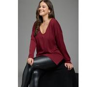 Longpullover LAURA SCOTT CURVE "Große Größen", Damen, Gr. 52/54, rot (bordeaux), Feinstrick, Obermaterial: 70% Viskose, 30% Polyamid, unifarben, Basic, figurumspielend Po-bedeckend, V-Ausschnitt, Pull