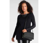 Longpullover LAURA SCOTT, Damen, Gr. 34, schwarz, Feinstrick, Obermaterial: 70% Viskose, 30% Polyamid, Glitzerstreifen, unifarben, lässig geschnitten hüftbedeckend, Rundhals, Pullover Weihnachtspullov