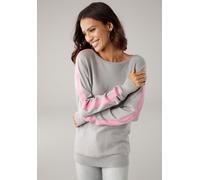 Longpullover LAURA SCOTT, Damen, Gr. 36, bunt (hellgrau, pink), Feinstrick, Obermaterial: 70% Viskose, 30% Polyamid, clean, kontrastfarbene Details, mehrfarbig, lässig geschnitten hüftlang, Rundhals,