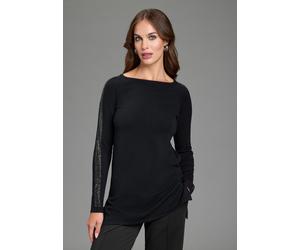 Longpullover LAURA SCOTT, Damen, Gr. 36, schwarz, Feinstrick, Obermaterial: 70% Viskose, 30% Polyamid, Glitzerstreifen, unifarben, lässig geschnitten, Rundhals, Pullover Weihnachtspullover, mit Glitze