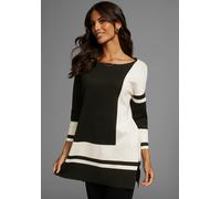 Longpullover LAURA SCOTT, Damen, Gr. 38, schwarz (schwarz, gemustert), Feinstrick, Obermaterial: 70% Viskose, 30% Polyamid, colorblocking, mehrfarbig, lässig geschnitten hüftbedeckend, Rundhals, Pullo
