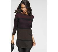 Longpullover LAURA SCOTT, Damen, Gr. 42, rot (beere, gestreift), Feinstrick, Obermaterial: 43% Viskose, 22% Polyamid, 20% Polyester, 15% metallisierte Fasern, geringelt, gestreift, lässig geschnitten 