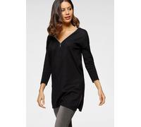 Longpullover LAURA SCOTT, Damen, Gr. 42, schwarz (schwarz (aus nachhaltigem material)), Feinstrick, Obermaterial: 70% Viskose, 30% Polyamid, unifarben, lässig geschnitten hüftbedeckend, V-Ausschnitt,