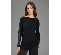 Longpullover LAURA SCOTT, Damen, Gr. 46, schwarz, Feinstrick, Obermaterial: 70% Viskose, 30% Polyamid, Glitzerstreifen, unifarben, lässig geschnitten, Rundhals, Pullover Weihnachtspullover, mit Glitze