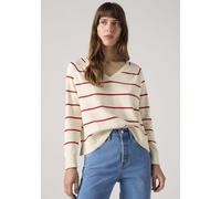 Longpullover LEVI'S "PETAL VNECK SWEATER", Damen, Gr. M (38), stephanie stripe but, Sweatware, Obermaterial: 53% Polyester, 30% Viskose, 17% Polyamid, regular fit taillenbedeckt, V-Ausschnitt, Rippbün