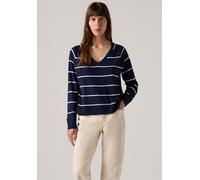 Longpullover LEVI'S "PETAL VNECK SWEATER", Damen, Gr. S (36), stephanie stripe nav, Sweatware, Obermaterial: 53% Polyester, 30% Viskose, 17% Polyamid, casual, regular fit taillenbedeckt, V-Ausschnitt,