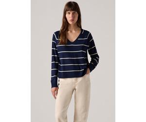 Longpullover LEVI'S "PETAL VNECK SWEATER", Damen, Gr. S (36), stephanie stripe nav, Sweatware, Obermaterial: 53% Polyester, 30% Viskose, 17% Polyamid, regular fit taillenbedeckt, V-Ausschnitt, Rippbün