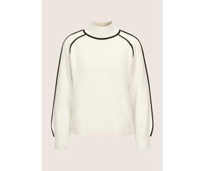 Longpullover MADELEINE "Feinstrickpullover Eleganter Strickpullover mit sportivem Esprit", Damen, Gr. 48, schwarz (perlweiß, schwarz), Obermaterial: 50% Polyamid PA. 33% Wolle mw. 17% Polyacryl PAN., 