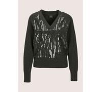 Longpullover MADELEINE "Feinstrickpullover Eleganter Wollpullover mit stilvollen Pailletten", Damen, Gr. 40/42, silber (bleigrau, silberfarben), Obermaterial: 100% Schurwolle WV., Modern, V-Ausschnitt