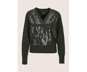 Longpullover MADELEINE "Feinstrickpullover Eleganter Wollpullover mit stilvollen Pailletten", Damen, Gr. 48, silber (bleigrau, silberfarben), Obermaterial: 100% Schurwolle WV., Modern, V-Ausschnitt, P