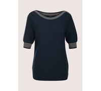 Longpullover MADELEINE "Feinstrickpullover Sommerpullover mit Streifen-Details", Damen, Gr. 36/38, blau (marine, berber), Obermaterial: 100% Baumwolle CO., Modern, U-Boot-Ausschnitt, Pullover Longpull