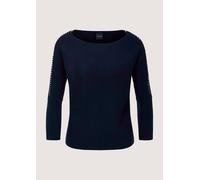 Longpullover MADELEINE "Feinstrickpullover Viskosepullover mit Deko-Kette", Damen, Gr. 36/38, blau (marine), Obermaterial: 50% Viskose CV. 28% Polyester PES. 22% Polyamid PA., Modern, schmal, U-Boot-A