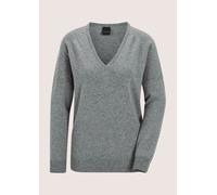 Longpullover MADELEINE "Kaschmirpullover Casual Strickpullover mit V-Ausschnitt", Damen, Gr. 34, grau (steingrau, melange), Obermaterial: 100% Kaschmir WS., Modern, Pullover Longpullover, Reines Kasch