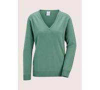 Longpullover MADELEINE "Kaschmirpullover Casual Strickpullover mit V-Ausschnitt", Damen, Gr. 40/42, grün (hellsalbeigrün), Obermaterial: 100% Kaschmir WS., Modern, V-Ausschnitt, Pullover Longpullover,