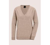 Longpullover MADELEINE "Kaschmirpullover Casual Strickpullover mit V-Ausschnitt", Damen, Gr. 44/46, beige (beige, melange), Obermaterial: 100% Kaschmir WS., Modern, V-Ausschnitt, Pullover Longpullover