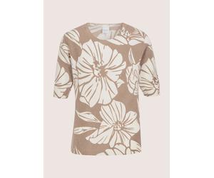 Longpullover MADELEINE "Kaschmirpullover Druckpullover mit Blüten-Print", Damen, Gr. 40/42, wollweiß, beige, Obermaterial: 100% Kaschmir WS., Modern, gerade, Pullover Longpullover, Großformatige Blüte