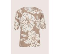 Longpullover MADELEINE "Kaschmirpullover Druckpullover mit Blüten-Print", Damen, Gr. 48, weiß (wollweiß, beige), Obermaterial: 100% Kaschmir WS., Modern, gerade, Pullover Longpullover, Großformatige B