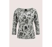 Longpullover MADELEINE "Kaschmirpullover Eleganter Strickpullover mit floralem Druck", Damen, Gr. 34, grau (silbergrau, bleigrau, melange), Obermaterial: 100% Kaschmir WS., Pullover Longpullover (9878