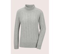 Longpullover MADELEINE "Kaschmirpullover Eleganter Strickpullover mit Zopf- und Ajour-Muster", Damen, Gr. 40/42, grau (silbergrau, wollweiß, melange), Obermaterial: 100% Kaschmir WS., Modern, Pullover