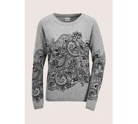 Longpullover MADELEINE "Kaschmirpullover Kaschmirpullover mit einzigartigem Print", Damen, Gr. 36, grau (silbergrau, schwarz), Obermaterial: 100% Kaschmir WS., Pullover Longpullover (71637438-36) silb